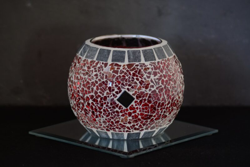 Mosaik Windlicht rund rot/graumarmor – Bild 2