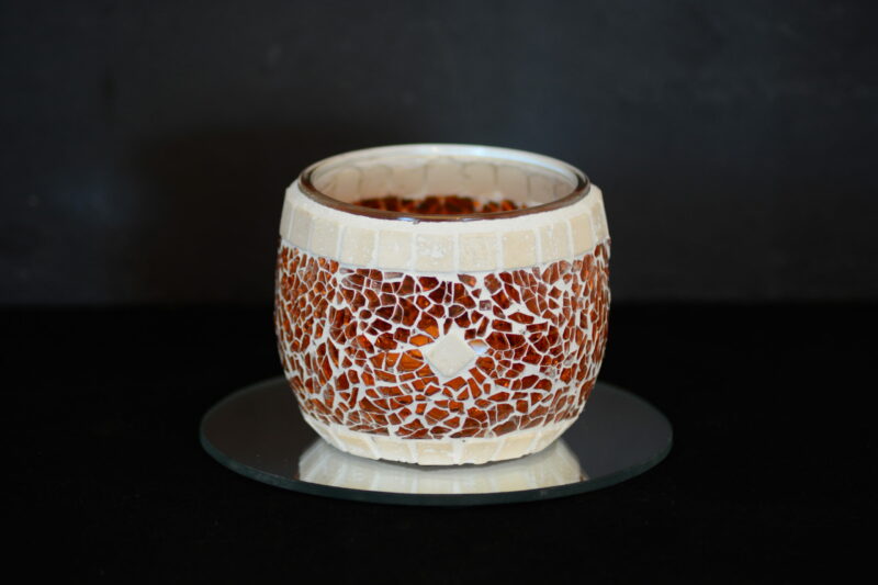 Crackle Teelichtglas orange/creme – Bild 2