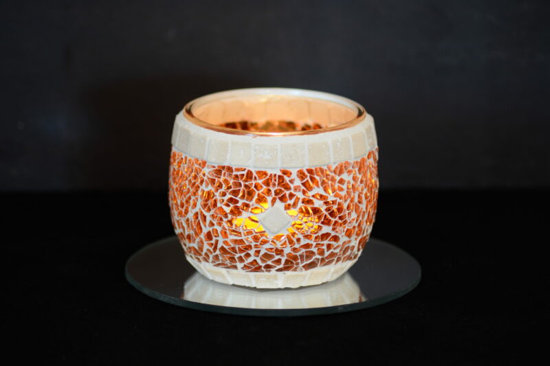 Crackle Teelichtglas orange/creme