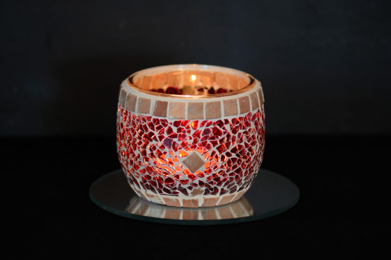 Crackle Teelichtglas rot/marmor