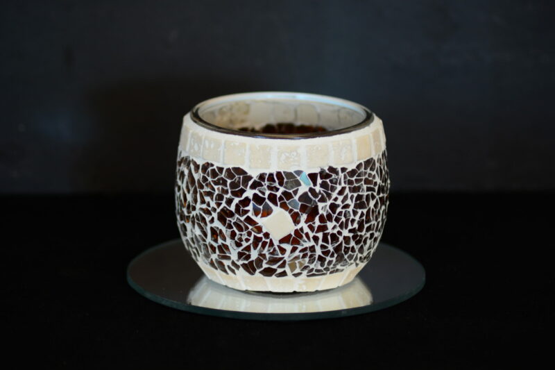 Crackle Teelichtglas braun/creme – Bild 2