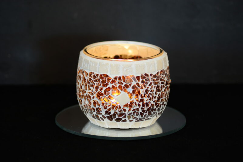 Crackle Teelichtglas braun/creme