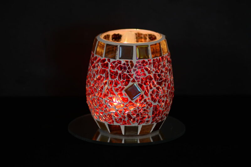Windlicht oval rot/braunmix
