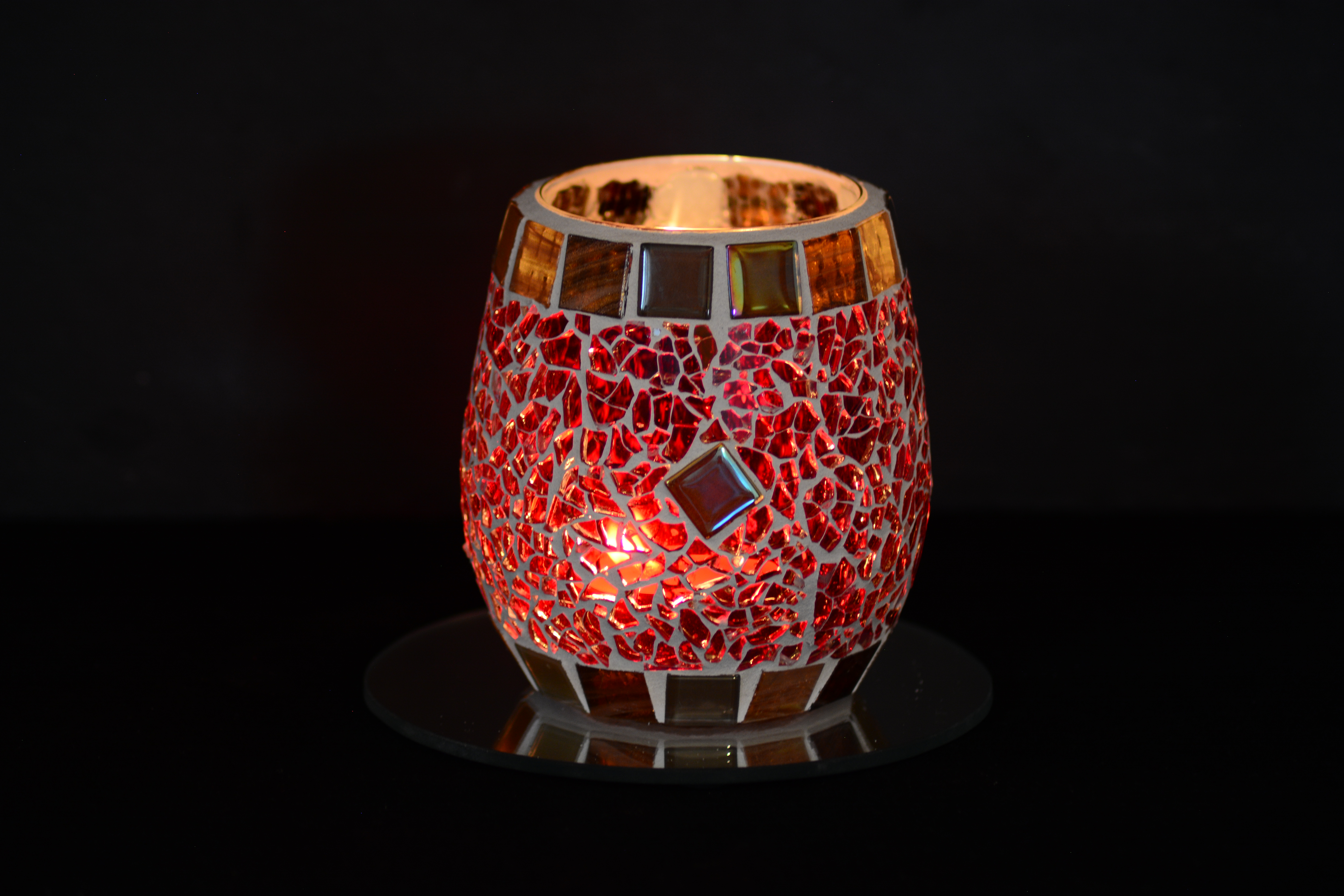 Windlicht oval rot/braunmix EvaArtist