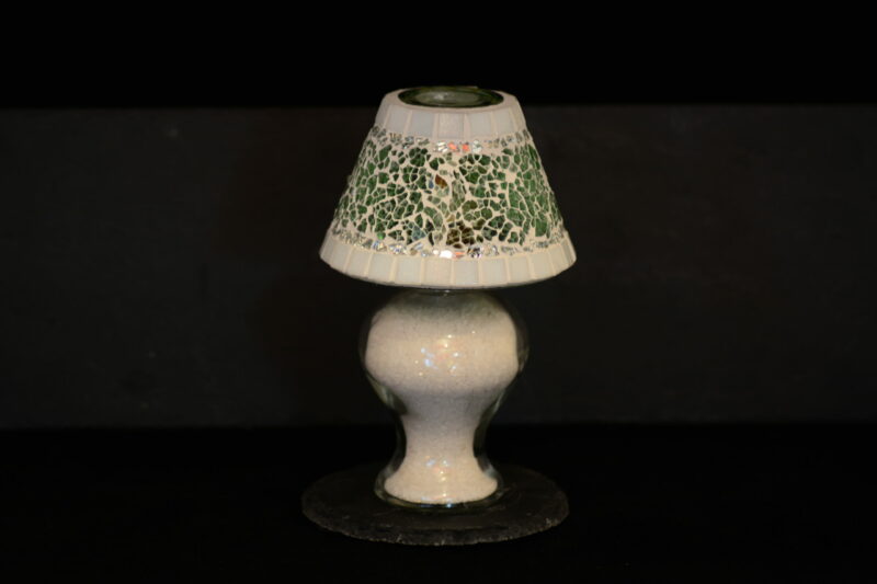 Mosaik Teelichtlampe grün/weiß/silber