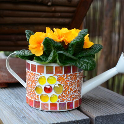 Mosaik Dekogießkanne orange/gelb