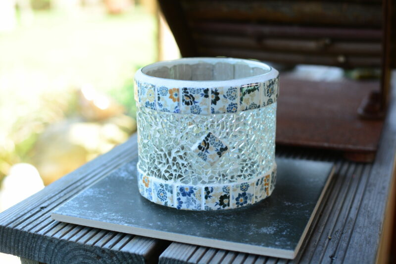 Windlicht/Vase transparent mit Blumenmuster