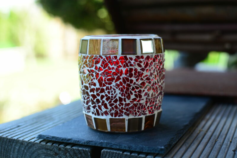 Windlicht oval rot/braunmix