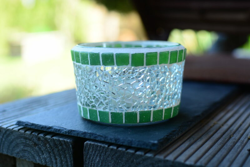Mosaik Teelichtglas mittel grün/transparent