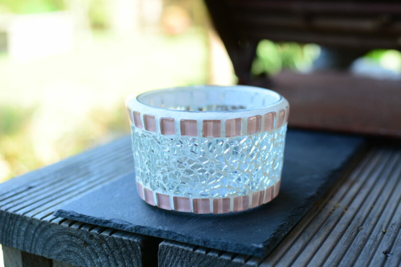 Mosaik Teelichtglas mittel transparent/rosa