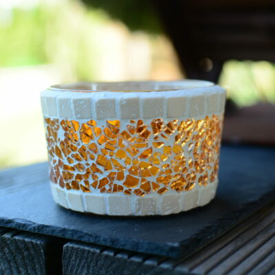 Mosaik Teelichtglas mittel orange/beige