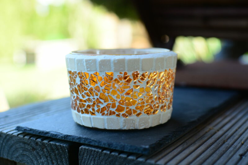 Mosaik Teelichtglas mittel orange/beige