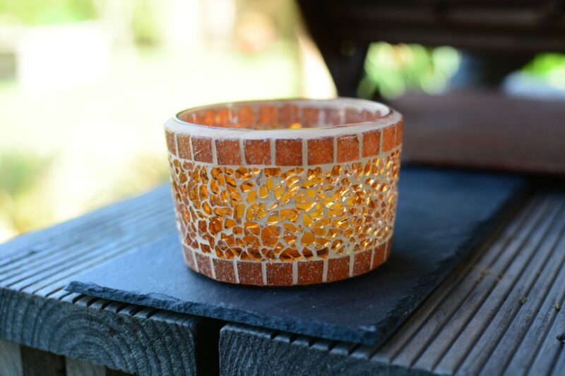 Mosaik Teelichtglas mittel orange