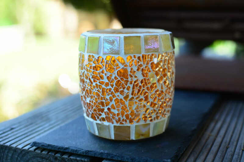 Windlicht oval orange/beige