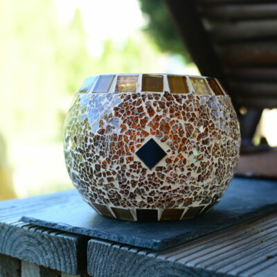 Windlicht rund braun/braunmix