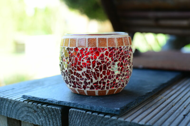 Crackle Teelichtglas rot/marmor