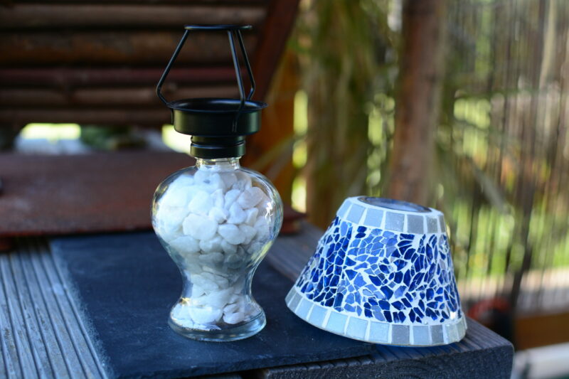 Mosaik Teelichtlampe blau/grau – Bild 2