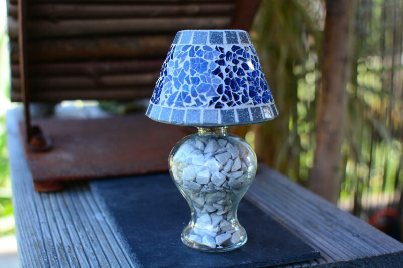 Mosaik Teelichtlampe blau/dunkelgrau
