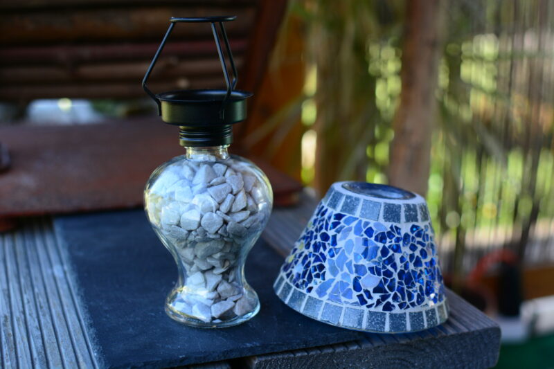 Mosaik Teelichtlampe blau/dunkelgrau – Bild 2