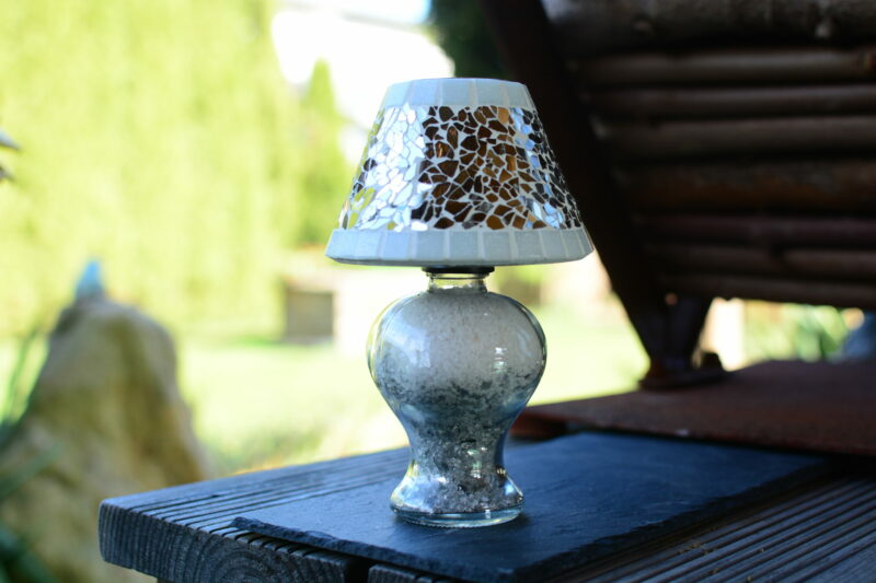 Mosaik Teelichtlampe grau/weiß