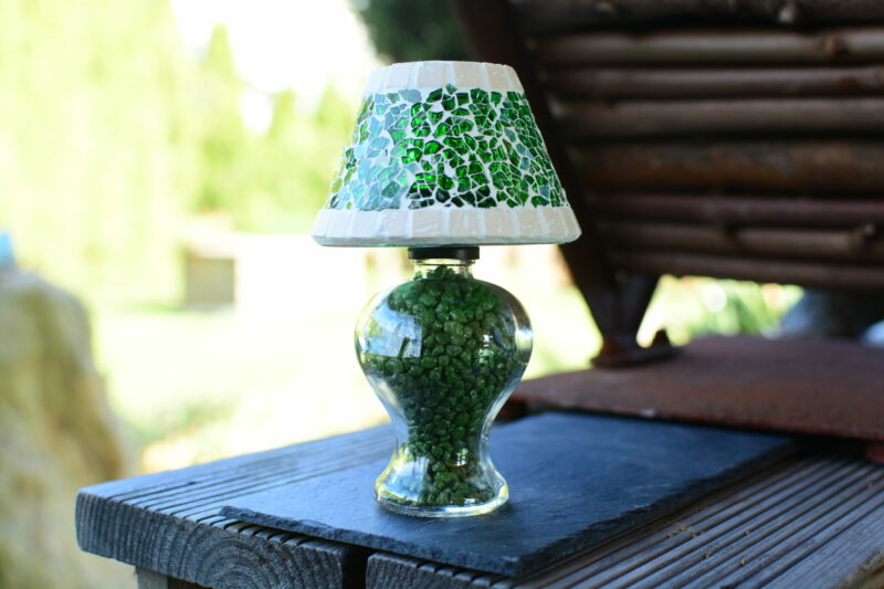 Mosaik Teelichtlampe dunkelgrün/creme