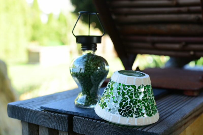 Mosaik Teelichtlampe dunkelgrün/creme – Bild 2