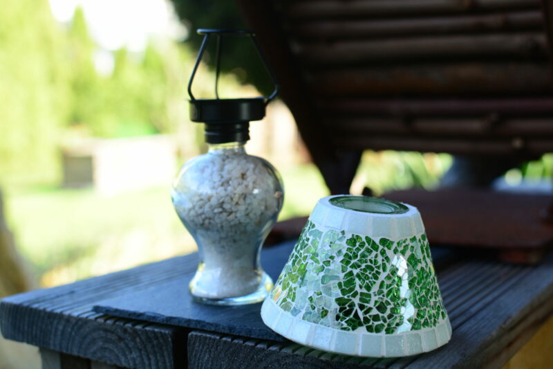 Mosaik Teelichtlampe grün/weiß – Bild 2