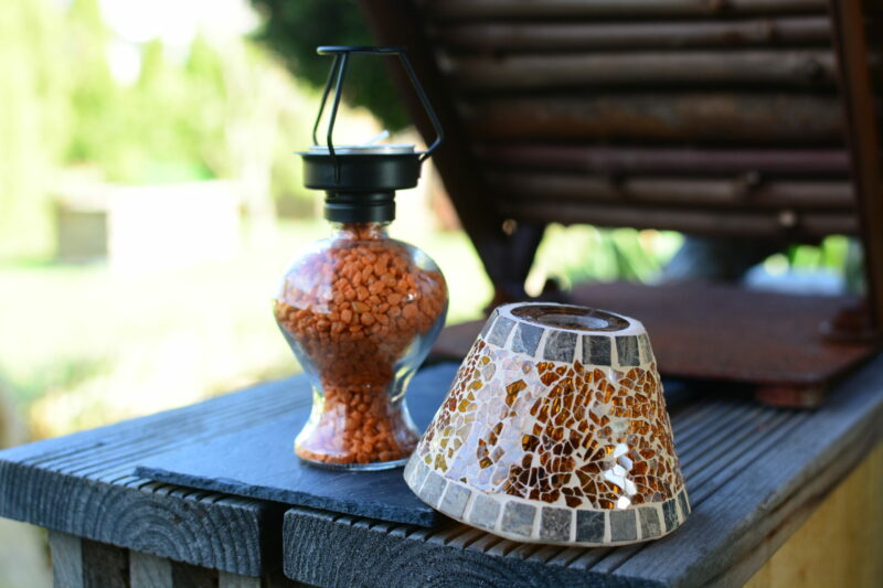 Mosaik Teelichtlampe orange/marmor – Bild 2