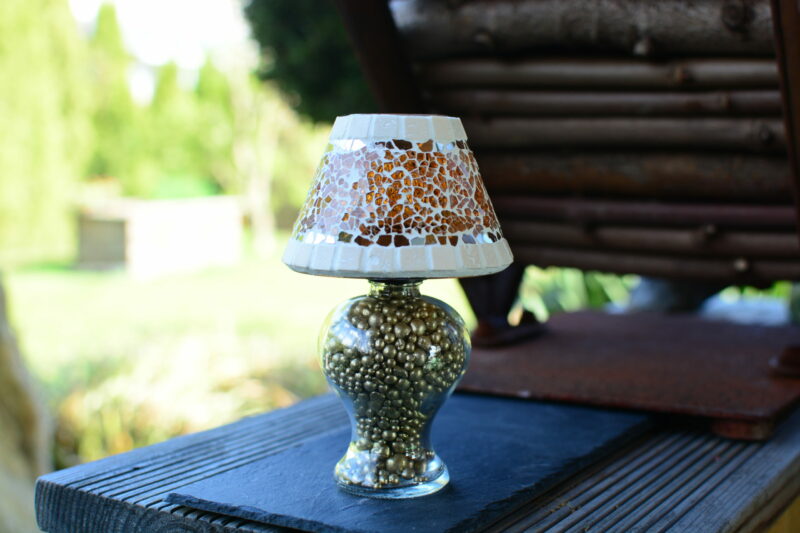 Mosaik Teelichtlampe orange/creme/gold