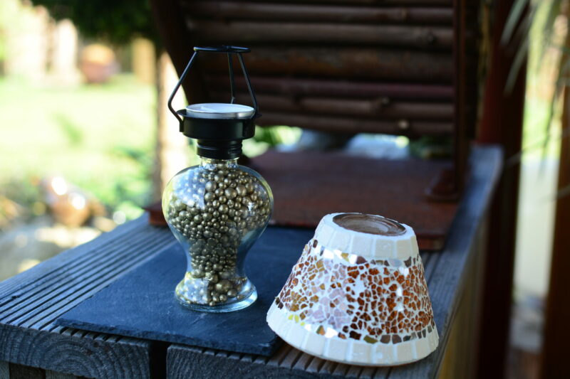 Mosaik Teelichtlampe orange/creme/gold – Bild 2