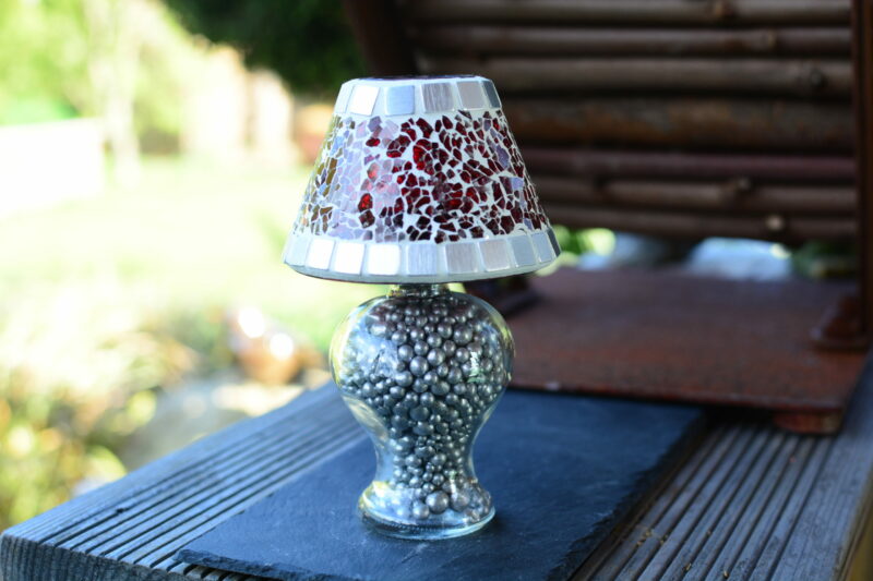 Mosaik Teelichtlampe rot/stahloptik