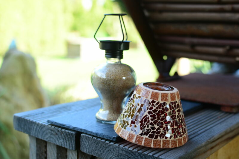 Mosaik Teelichtlampe rot/braun – Bild 2
