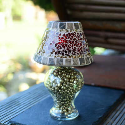 Mosaik Teelichtlampe rot/gold/marmor