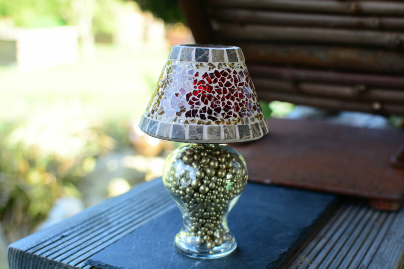 Mosaik Teelichtlampe rot/gold/marmor