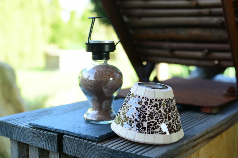 Mosaik Teelichtlampe braun/creme – Bild 2