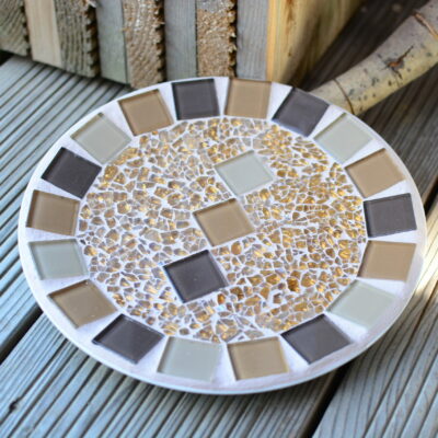 Mosaik Designteller rund 20cm gold/braun