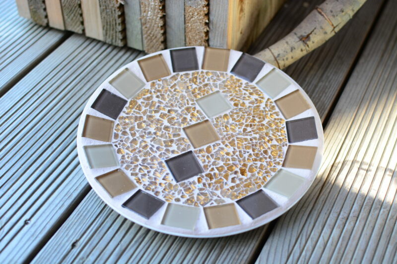 Mosaik Designteller rund 20cm gold/braun
