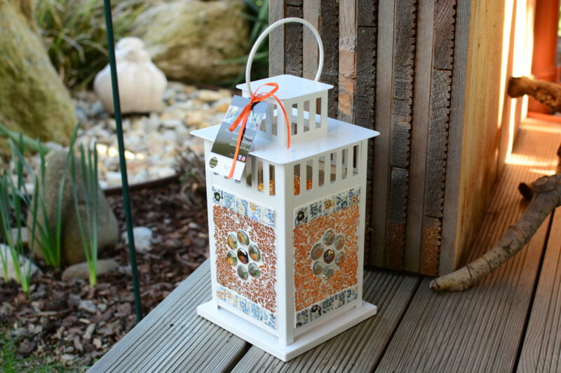 Mosaik Laterne orange mit Blumenmuster
