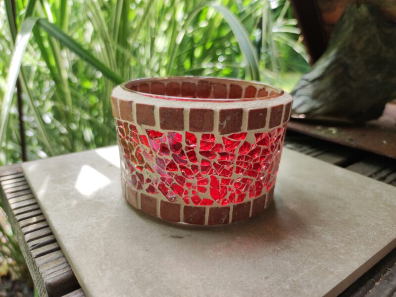 Mosaik Teelichtglas mittel rot/braun