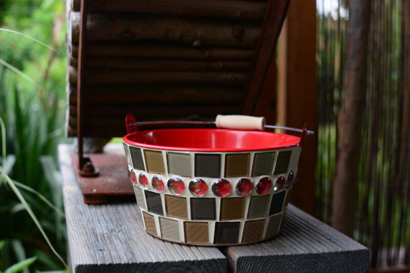 Mosaik Blumentopf rot braunmix 2