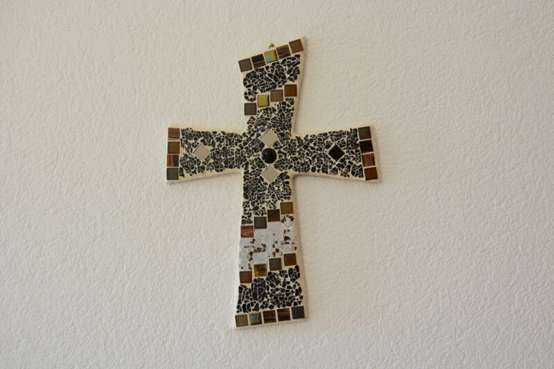 Mosaik Kreuz 32x24cm braunmix/gold