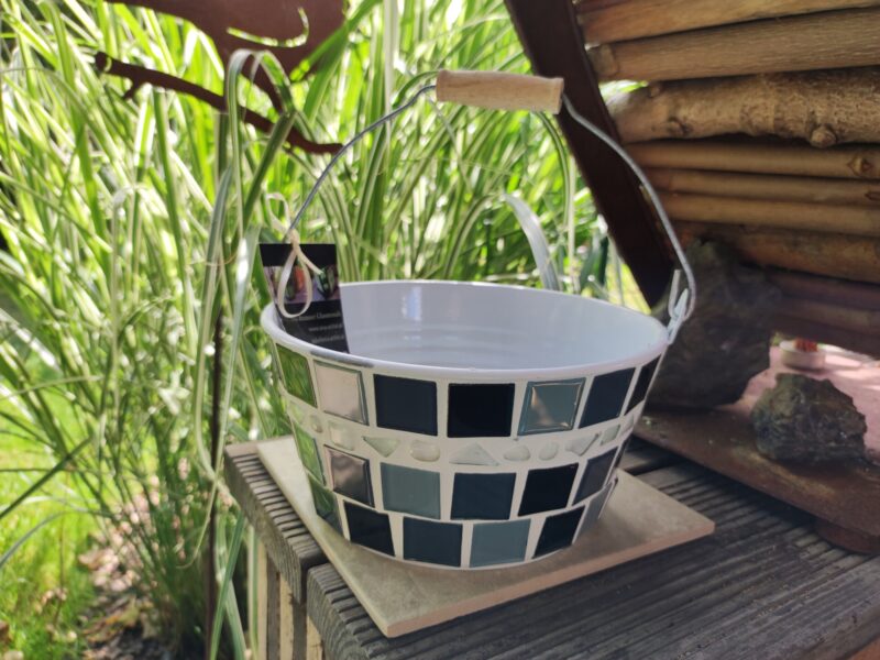 Mosaik Blumentopf weiß graumix