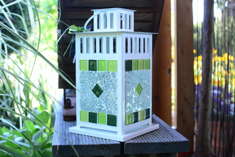 Mosaik Laterne weiß grünmix/transparent