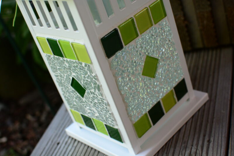 Mosaik Laterne weiß grünmix/transparent – Bild 2