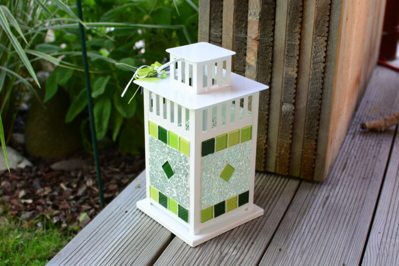 Mosaik Laterne weiß grünmix/transparent – Bild 3