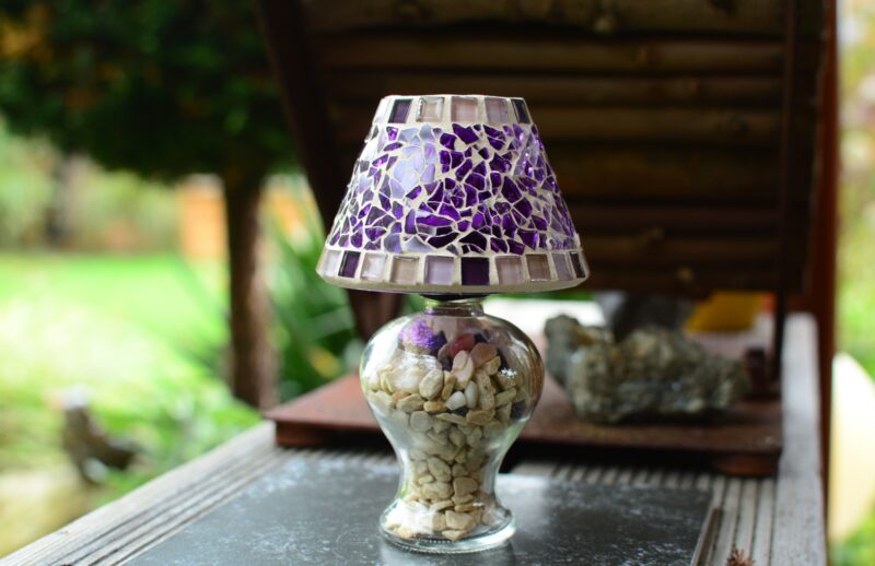 Mosaik Teelichtlampe violett/creme