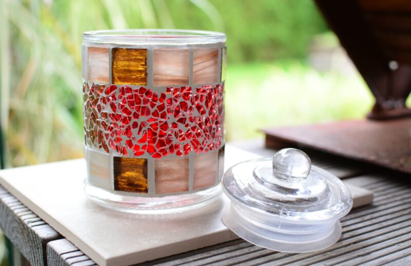 Glasdose/Windlicht rot/braunmix – Bild 2