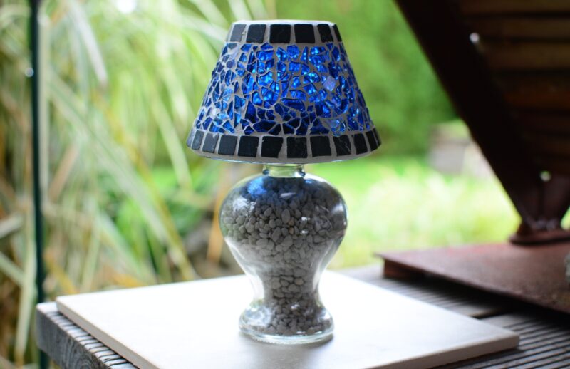 Mosaik Teelichtlampe blau/grau-marmor