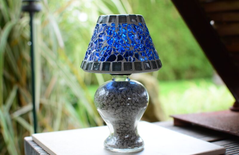 Mosaik Teelichtlampe blau/grau-glänzend