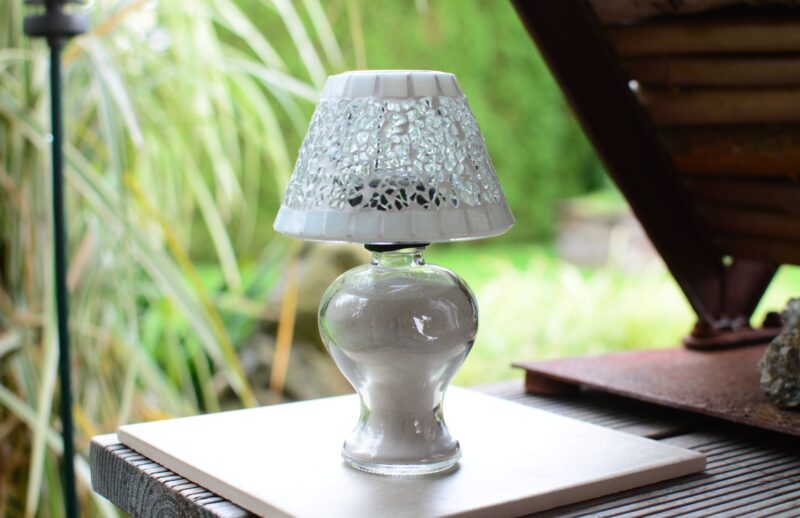Mosaik Teelichtlampe transparent/weiß-1
